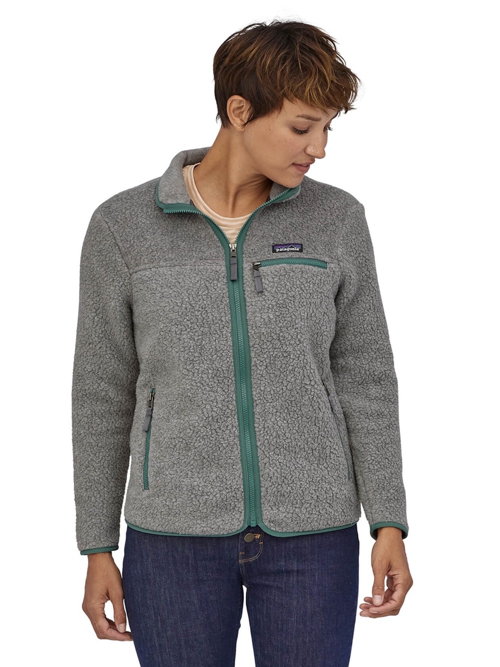 Patagonia Women's River Rock Salt Green Grey Retro Pile Jacket Full Zip Medium